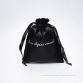 2021 Silk Printing Black Satin Drawstring Gift Pouch Custom silk bags with logo